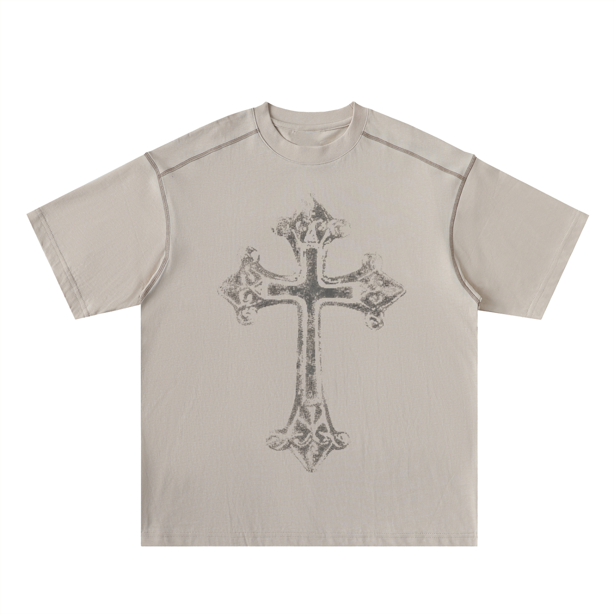 Oversized Contrast-Stitched Cotton Tee For Men | MuddyStock Originals Beige Camel