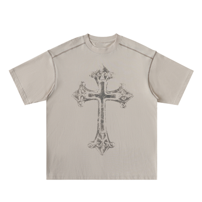 Oversized Contrast-Stitched Cotton Tee For Men | MuddyStock Originals Beige Camel