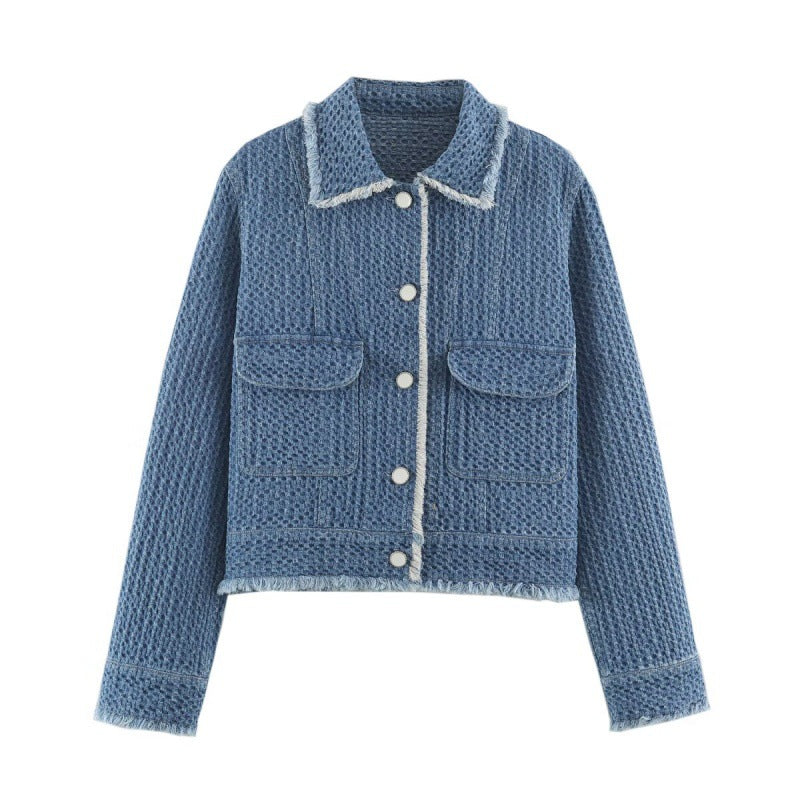 Versatile Long-sleeve Lapel-collar Cotton Denim Jacket All Products