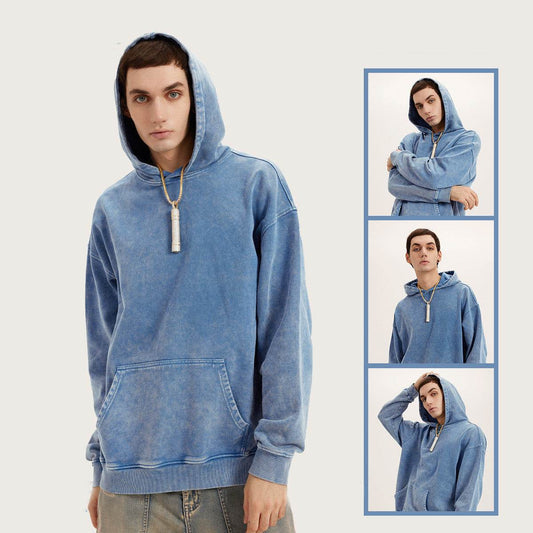 Men's Fashion Simple Washed Old Hooded Terry Sweater MuddyStock
