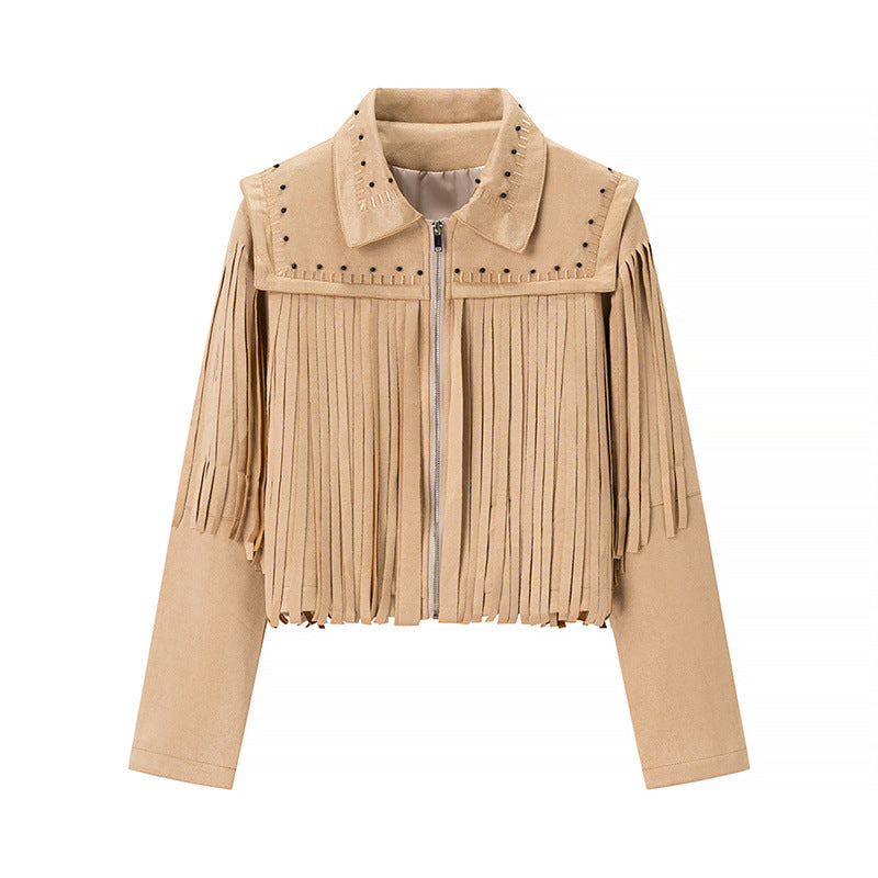 Retro Short Tassel Rivets Leather Jacket All Products