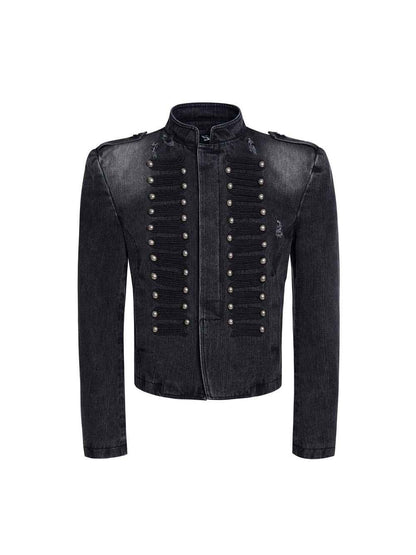 Retro Court-Style Stand-Up Collar Denim Jacket For Men