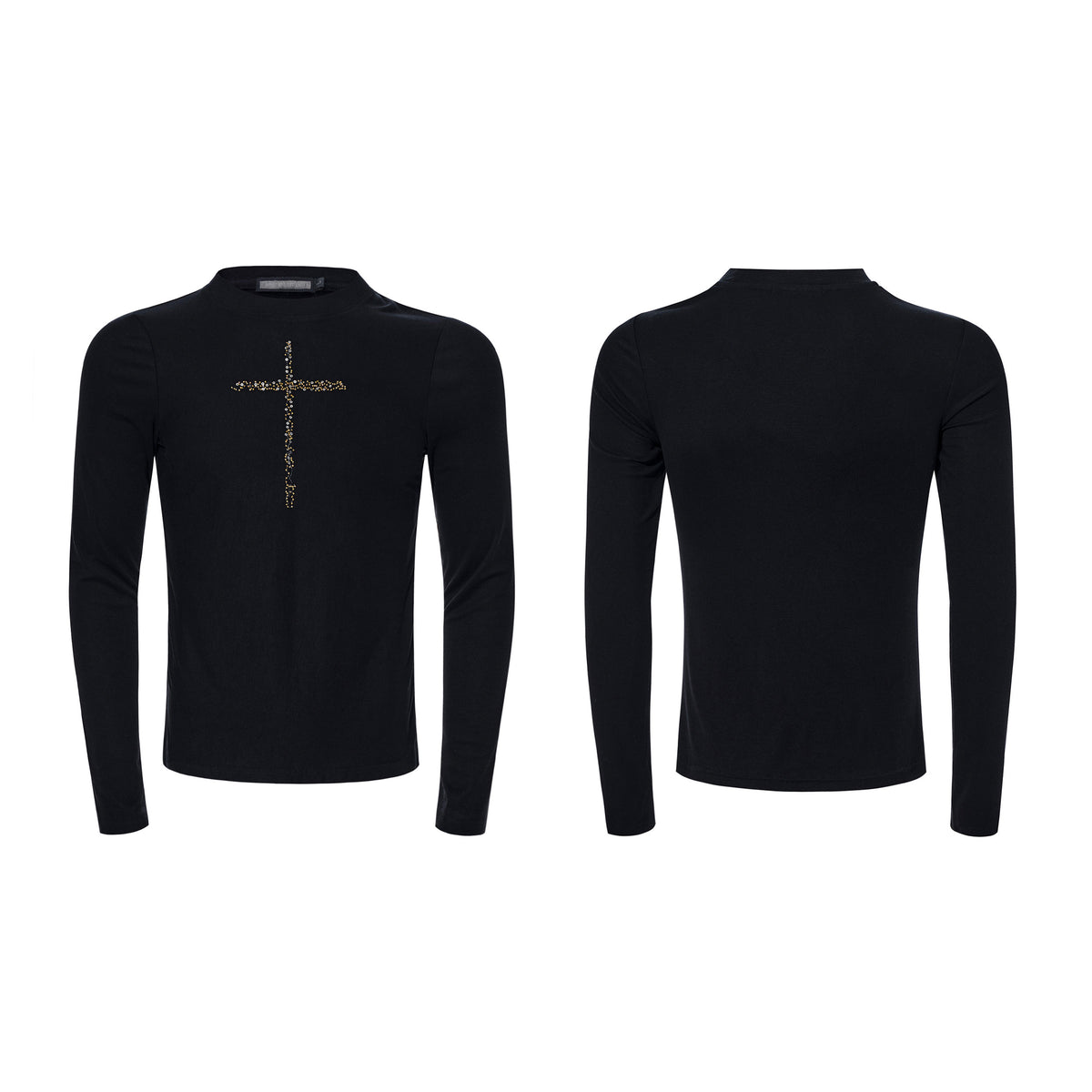 Men's Crew-neck Cross Long-sleeve T-shirt Black