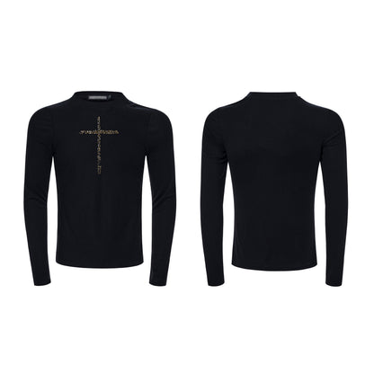 Men's Crew-neck Cross Long-sleeve T-shirt Black