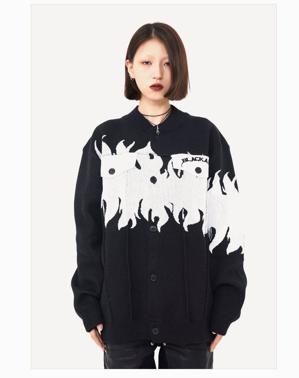 Street Retro Flame Color Matching Guochao Sweater MuddyStock