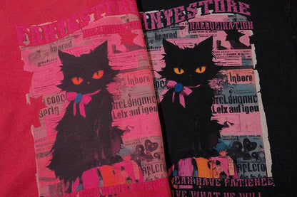 Cartoon Cat Printed Loose Short Sleeve For Women MuddyStock