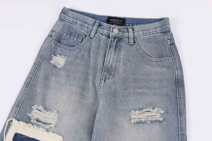 American-style Distressed Straight Casual Jeans For Women MuddyStock