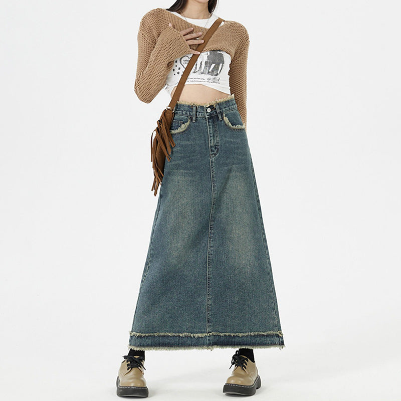 Retro Fashion Denim Long Skirts For Women Retro Blue All Products