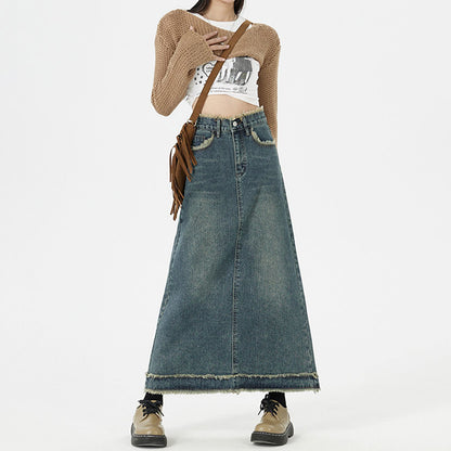 Retro Fashion Denim Long Skirts For Women Retro Blue All Products