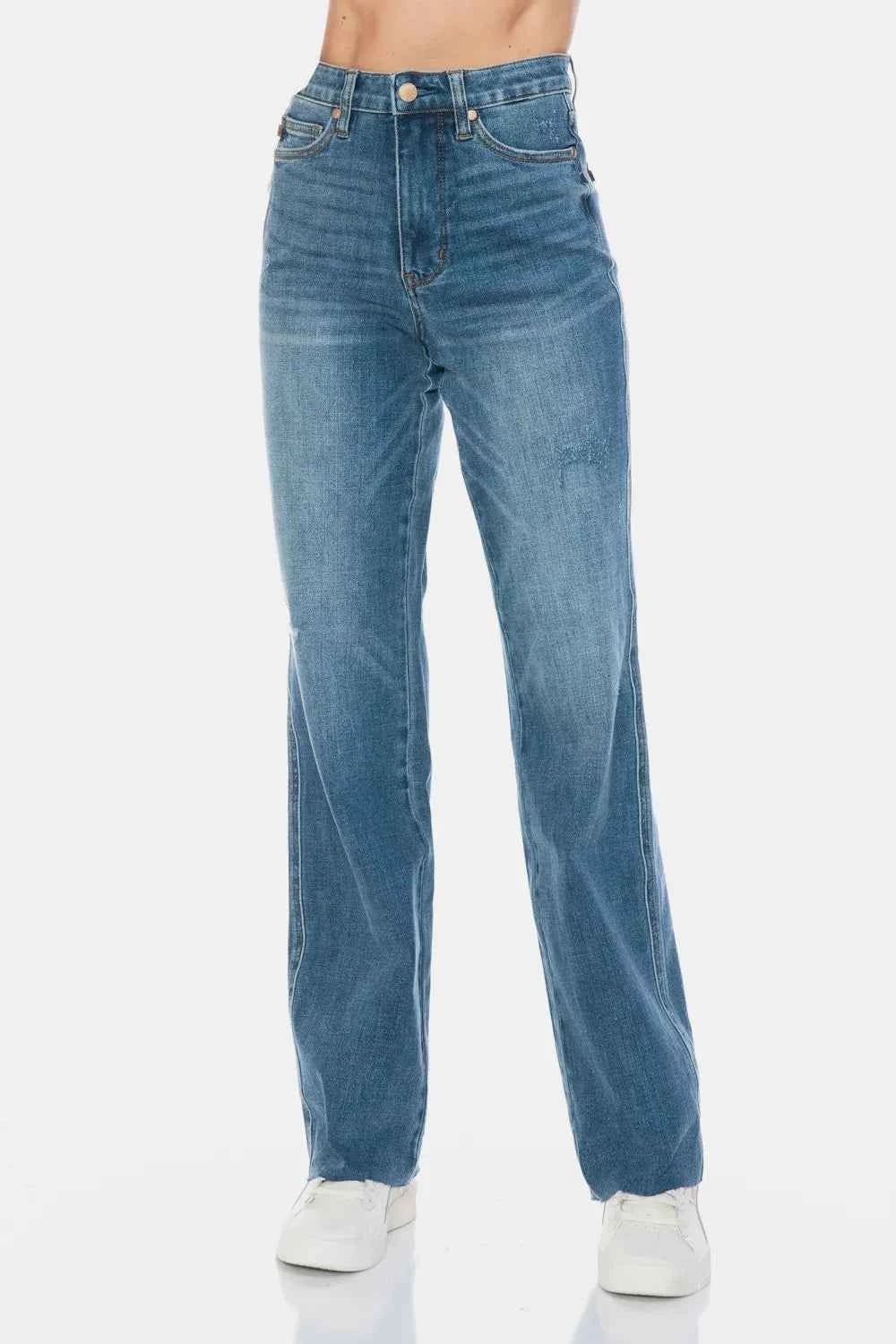 Judy Blue Cut Raw Hem Straight Jeans Trendsi