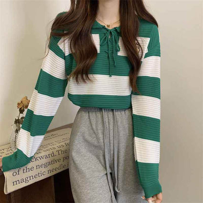 Autumn New Fashion Striped Clothes Women Green Average Size MuddyStock