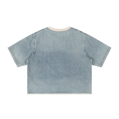 Vintage Wash Boxy Raw Hem Denim T-Shirt For Men | MuddyStock Originals