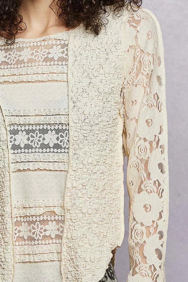 Round Neck Long Sleeve Top with Lace Detail