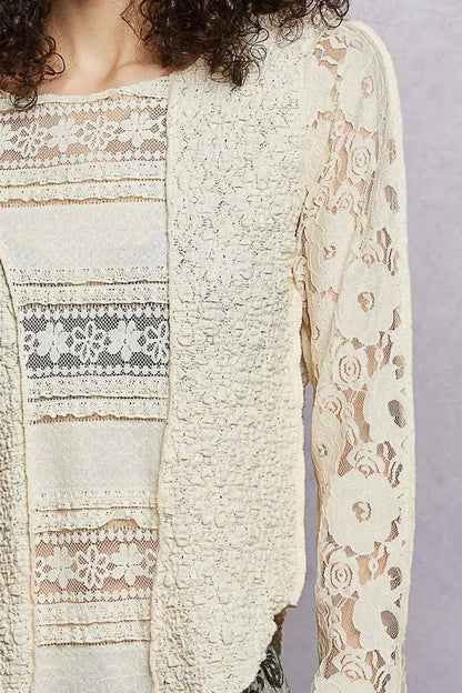 Round Neck Long Sleeve Top with Lace Detail
