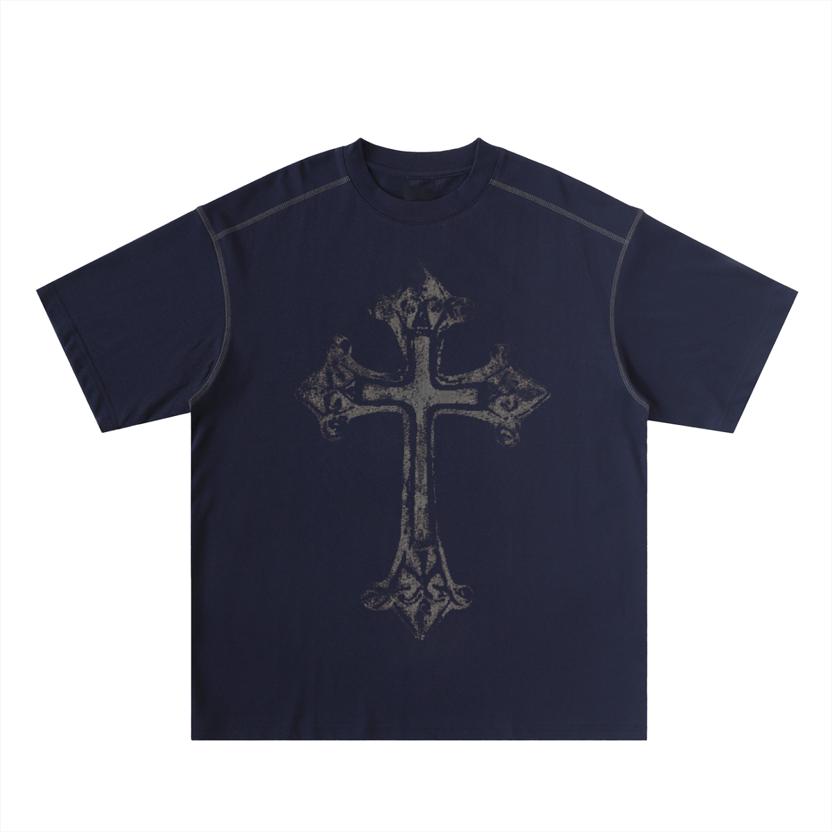 Oversized Contrast-Stitched Cotton Tee For Men | MuddyStock Originals Navy Blue