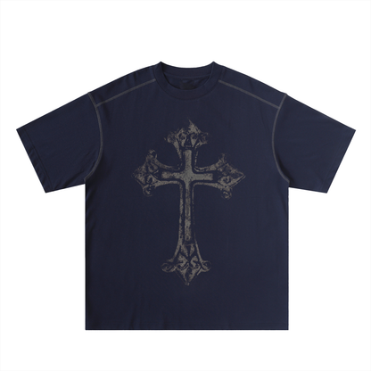 Oversized Contrast-Stitched Cotton Tee For Men | MuddyStock Originals Navy Blue