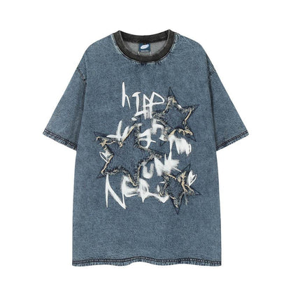 Fashion Patch Cat Beard Denim Coat For Men And Women Blue MuddyStock