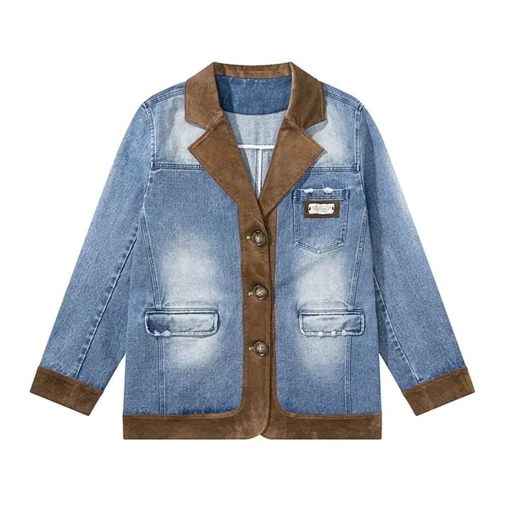 Denim Splice Suit Vintage Sand Wash Silhouette Corduroy American Suit Coat | MuddyStock Originals Blue S