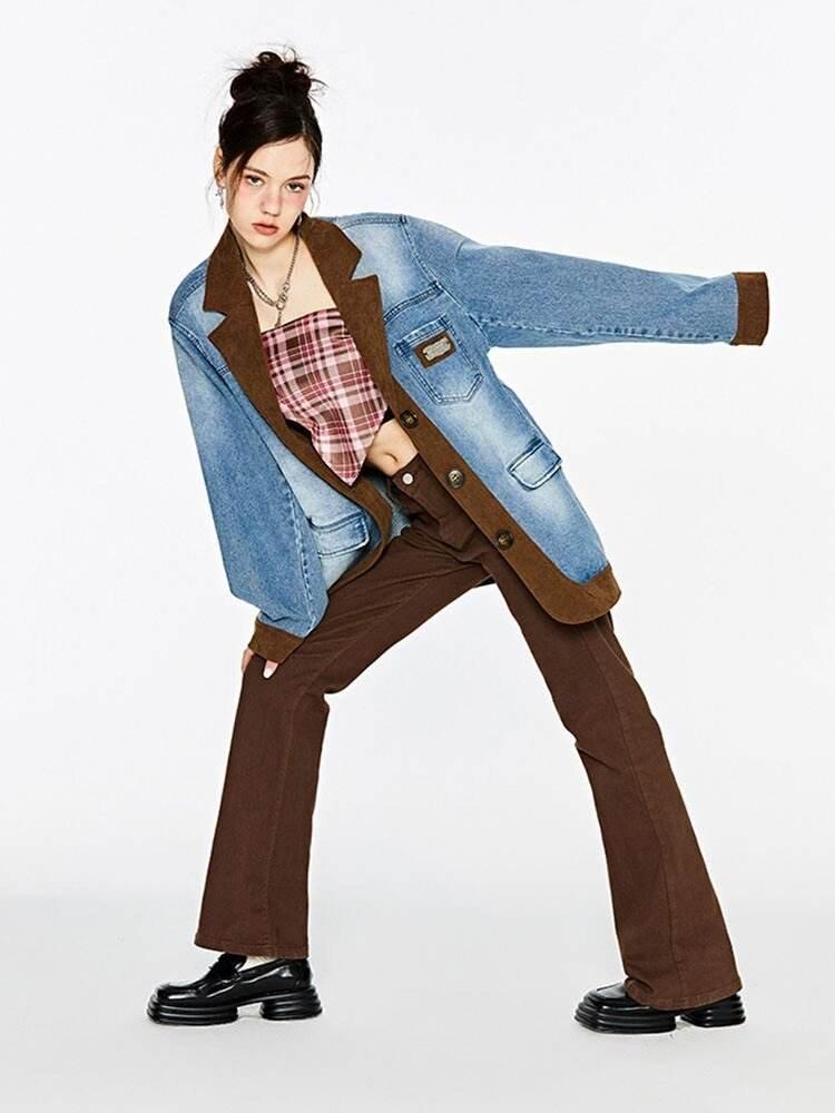 Denim Splice Suit Vintage Sand Wash Silhouette Corduroy American Suit Coat | MuddyStock Originals