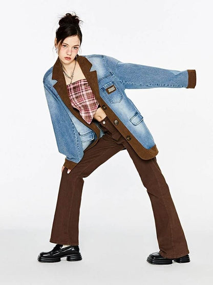 Denim Splice Suit Vintage Sand Wash Silhouette Corduroy American Suit Coat | MuddyStock Originals