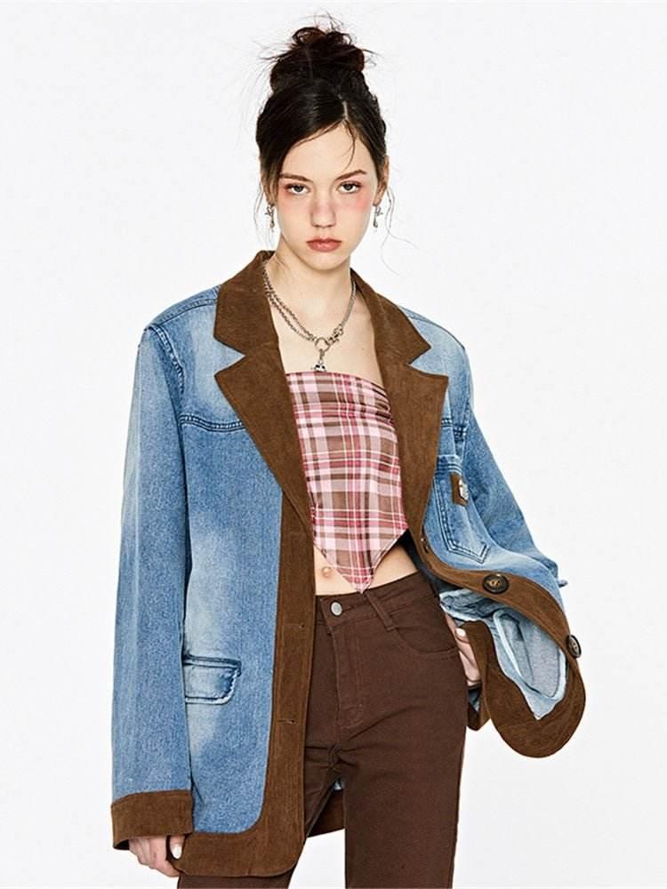 Denim Splice Suit Vintage Sand Wash Silhouette Corduroy American Suit Coat | MuddyStock Originals