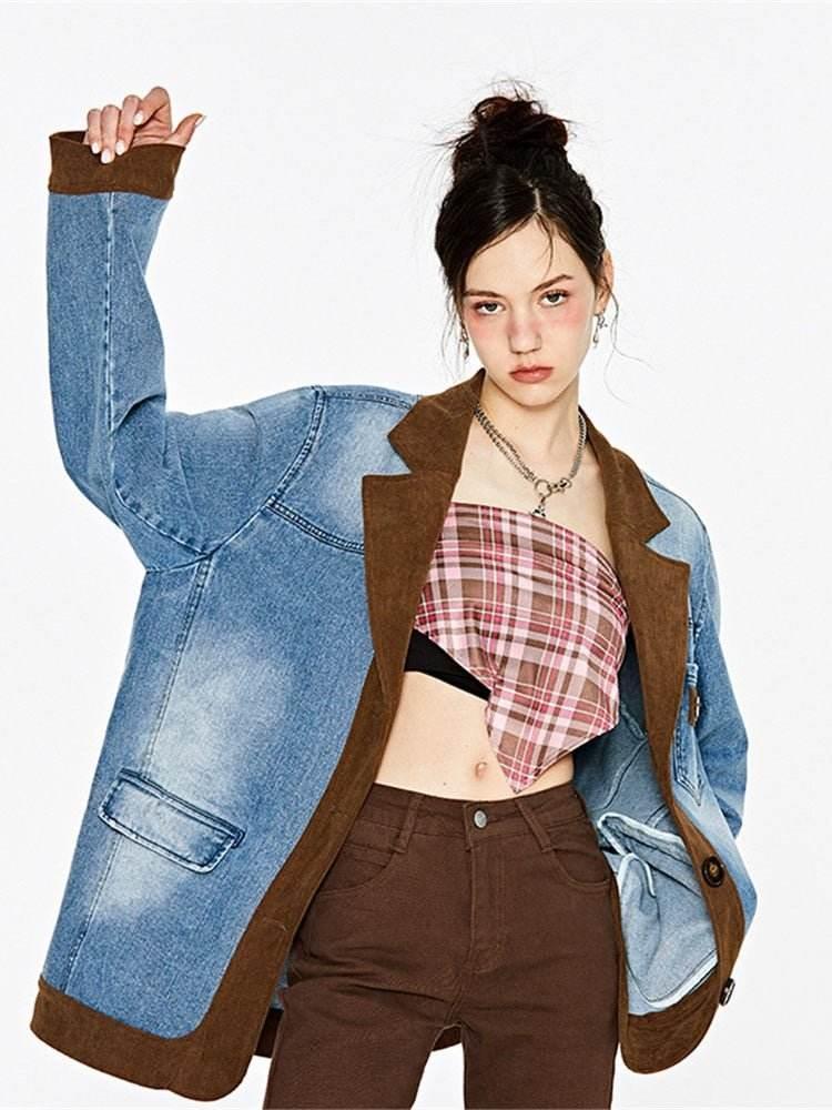 Denim Splice Suit Vintage Sand Wash Silhouette Corduroy American Suit Coat | MuddyStock Originals