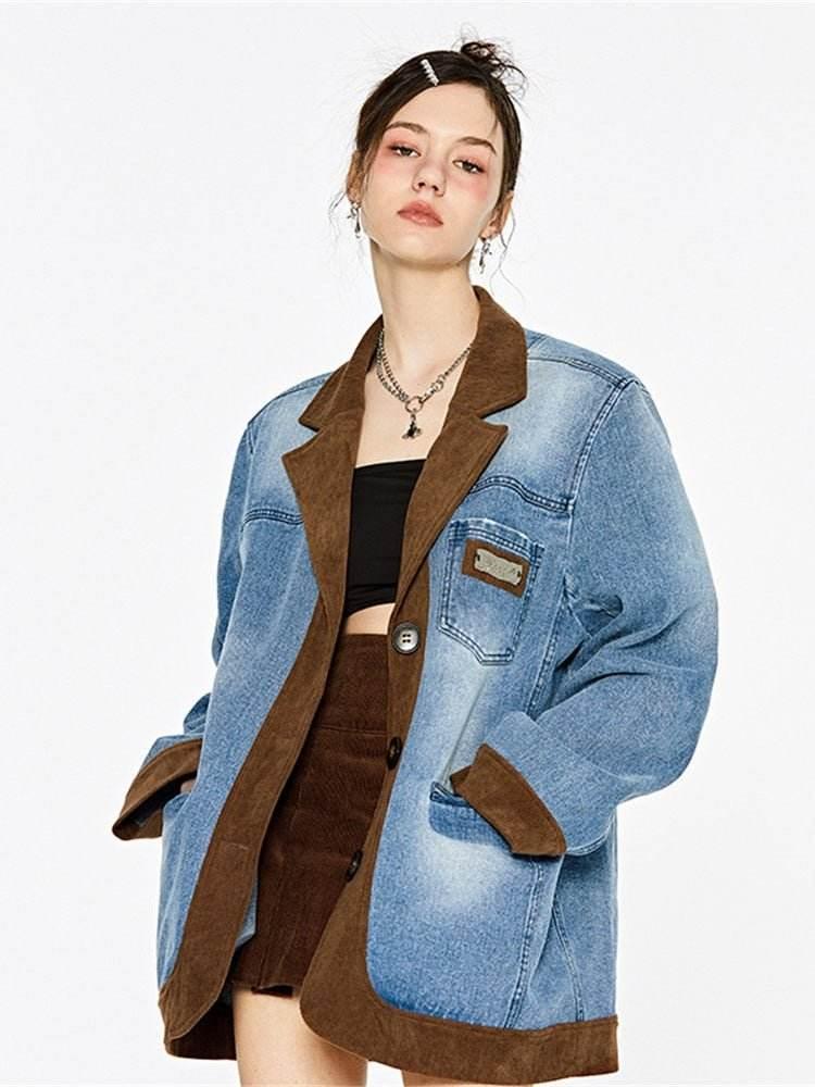 Denim Splice Suit Vintage Sand Wash Silhouette Corduroy American Suit Coat | MuddyStock Originals
