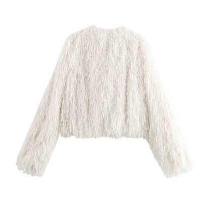 Metallic Color Fringe Trim Jacket For Women All Products