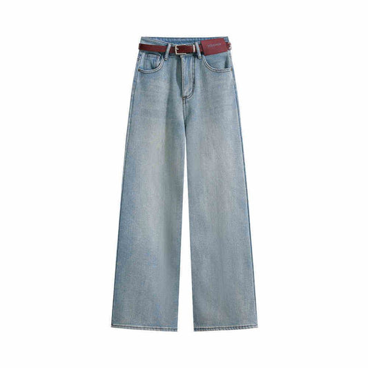 High Waist Slimming Loose Straight Fleece-lined Padded Wide Leg Jeans MuddyStock