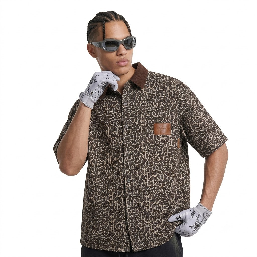 Leopard print collar short sleeved shirt for men | MuddyStock Originals