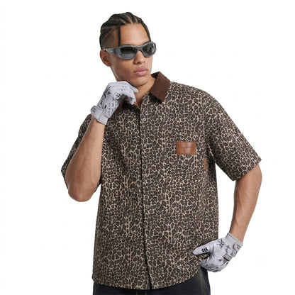 Leopard print collar short sleeved shirt for men | MuddyStock Originals