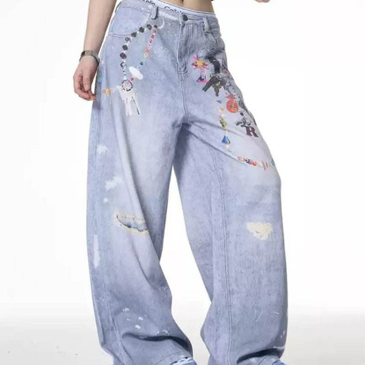 Distressed Dirty Dyed Jeans Women's Summer Design Sense Niche Loose Wide Leg MuddyStock