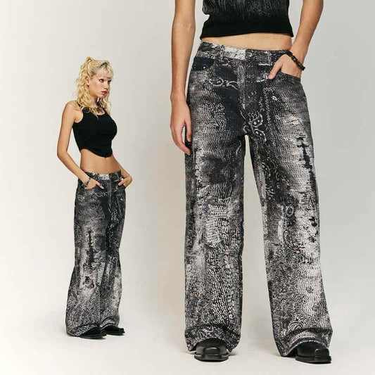 Vintage Paisley Jeans Straight-leg Pants For Men And Women MuddyStock