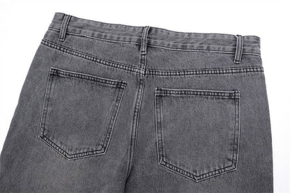 Punk Distressed Wash Raw Edge Denim Trousers For Men MuddyStock