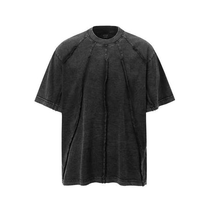 Men's Retro Washed Distressed Loose Niche Half Sleeve T-shirt Black null