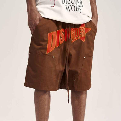 Heavy Industry Slogan Embroidered Street Loose Casual Shorts For Men MuddyStock