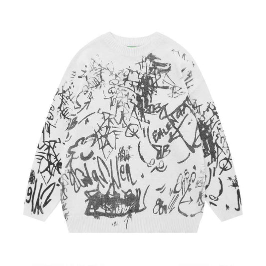 Men's Graffiti Printed Round Neck Sweater MuddyStock null