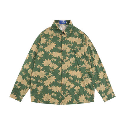 Full Printed Maple Leaf Long Sleeve Shirt Men Spring And Autumn Japanese Style