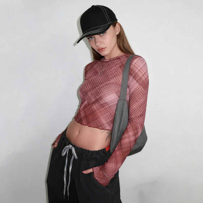 Check Mesh Outerwear Lightweight See-through Top MuddyStock