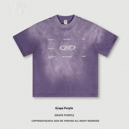 Retro Washed Round Neck Short Sleeve Men And Women Grape Purple MuddyStock