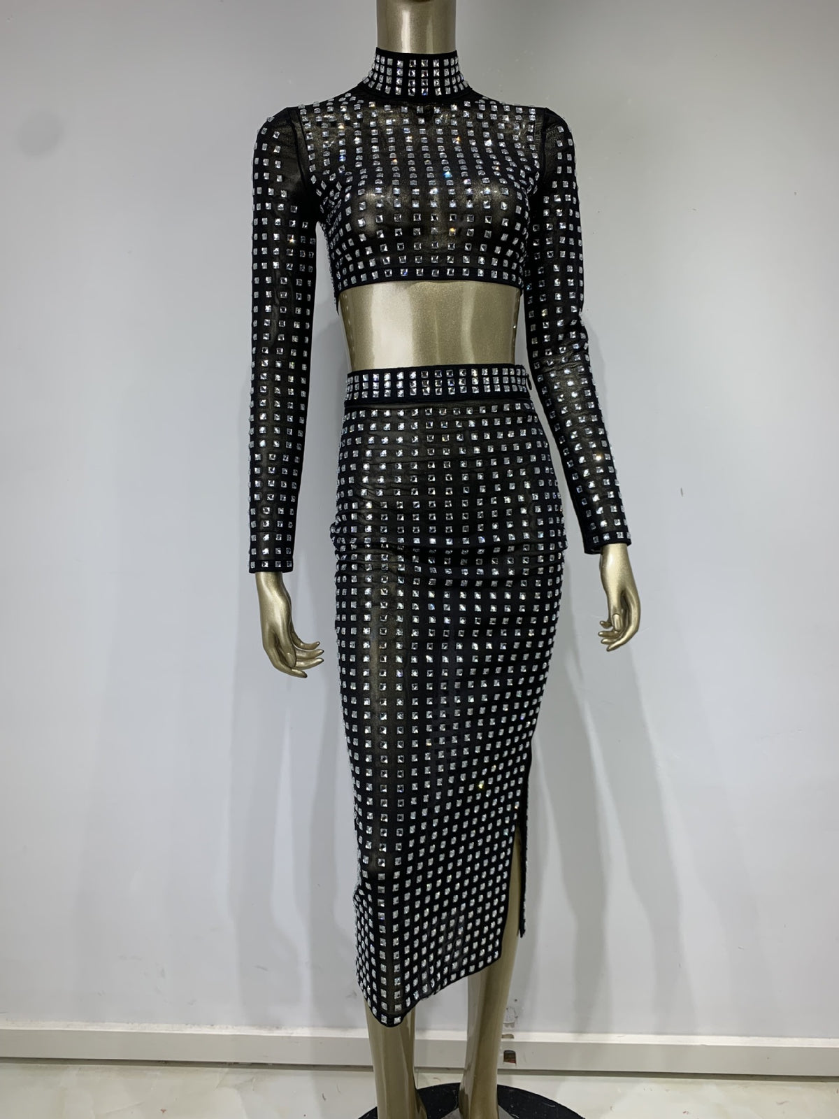 Black Rivet Top + Skirt Set For Women Black Suit All Products