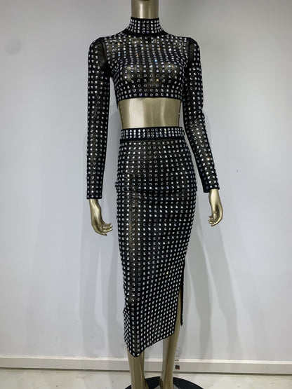 Black Rivet Top + Skirt Set For Women Black Suit All Products
