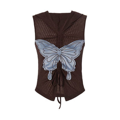 Retro Butterfly Embroidered Top For Women brown MuddyStock