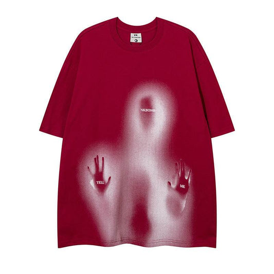 Depressed Fuzzy Printed Short Sleeve Loose For Men And Women MuddyStock