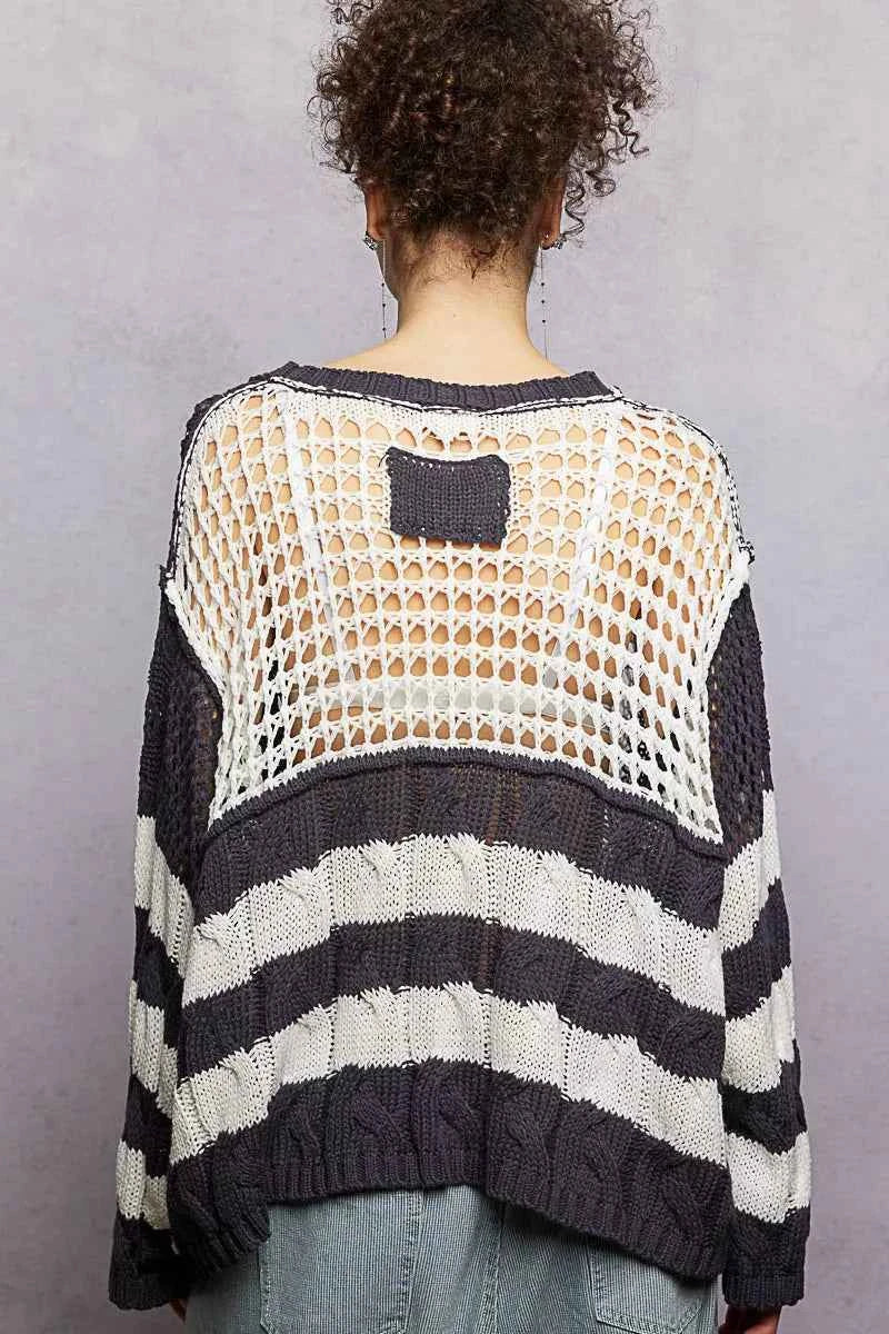 Stripe Pattern Knit Top with Twisted Weave For Women Trendsi