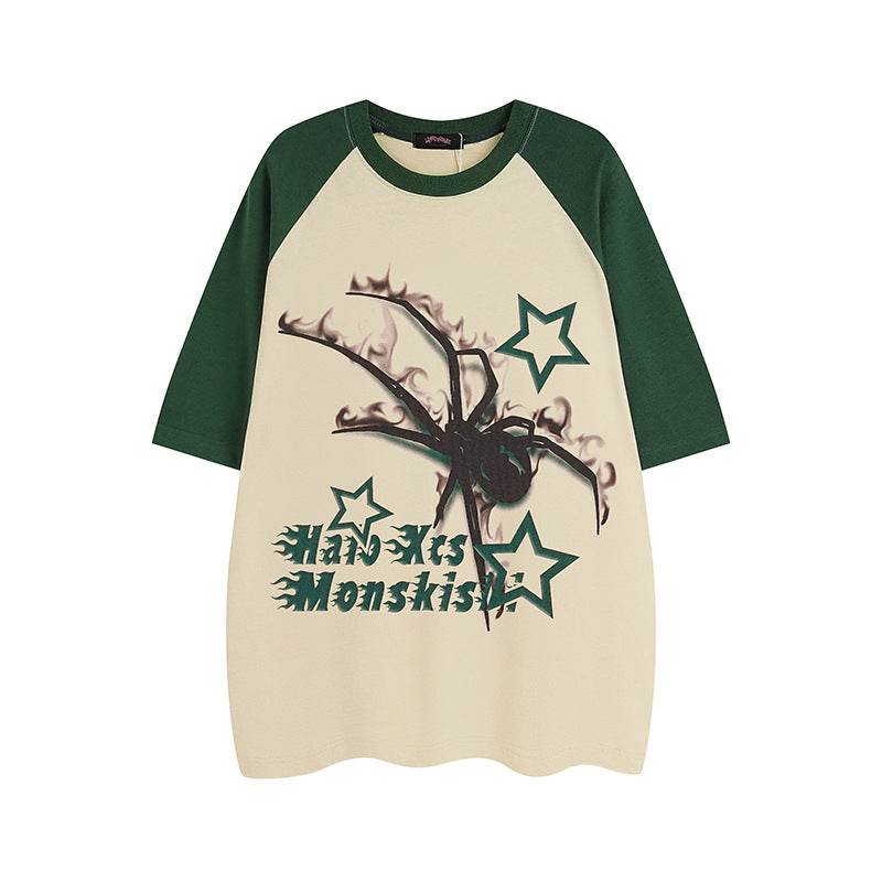 Spider Raglan Sleeve Short Sleeve T-shirt For Men And Women Green MuddyStock