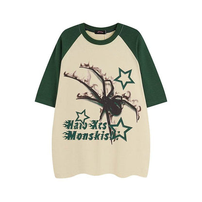 Spider Raglan Sleeve Short Sleeve T-shirt For Men And Women Green MuddyStock