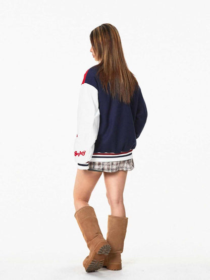 BLACKBBAmerican Color Contrast Patchwork Retro Baseball Uniform Jacket Coat All Products