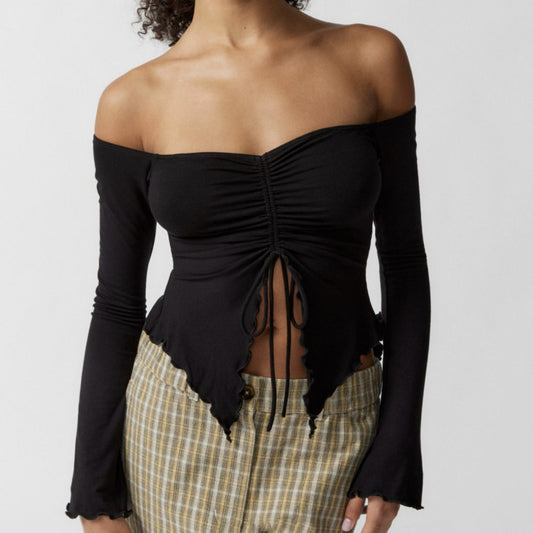 Off-the-shoulder Long Sleeve Top For Woman Black All Products