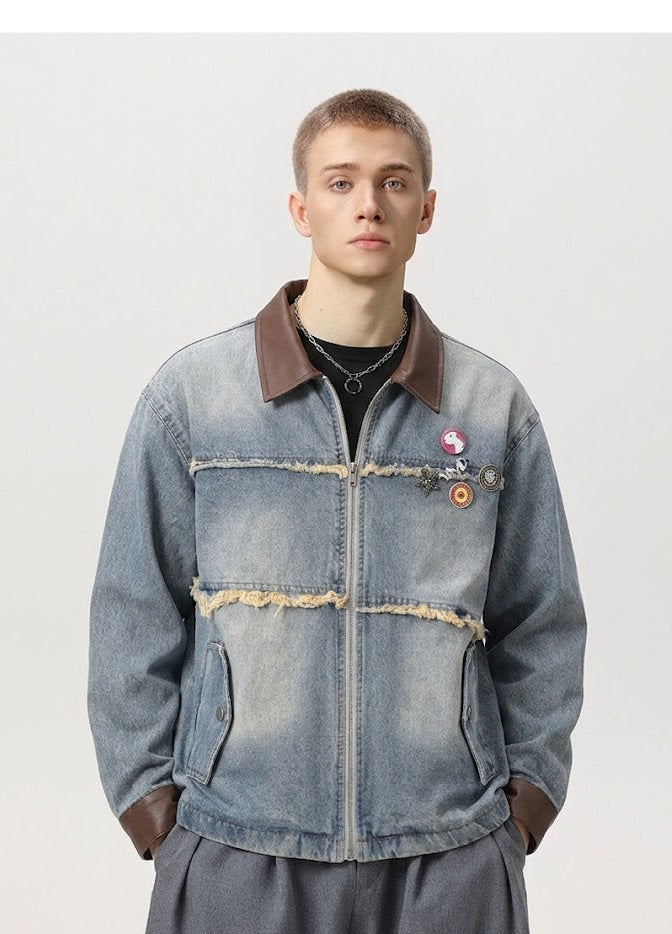 Loose Washed And Worn Jacket For Men MuddyStock null